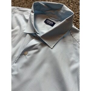 Chaps Mens XL‎ Lt Blue Gingham Check Regular Fit Comfort Stretch Dress Shirt G11